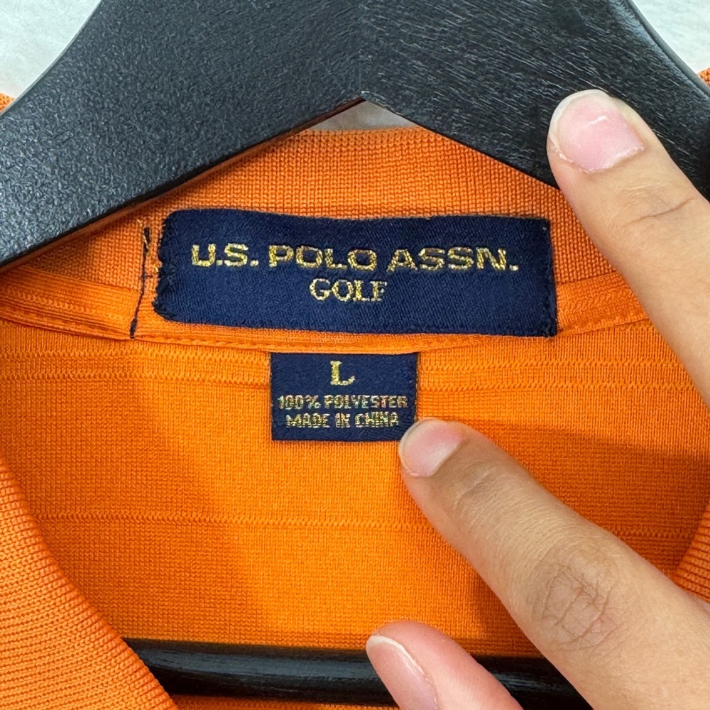 U.S. Polo Assn Golf Polo Shirt Mens Large Orange Textured Stripe Short Sl - Picture 3 of 11